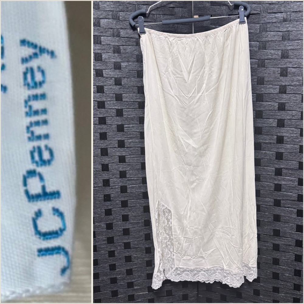 Vintage‎ JCPenney Womens XL Ivory Lace Trim Slip Skirt Nylon Full Slip